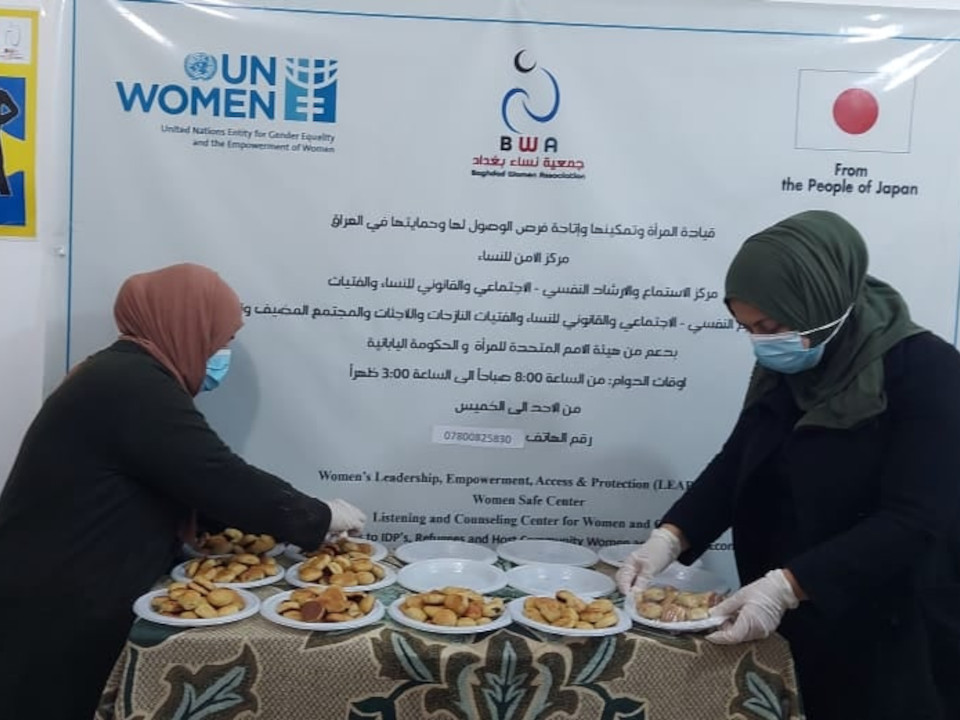 A group of women and girls take a part in the culinary arts qualifying workshop. Photo: Courtesy of Baghdad women association (BWA)